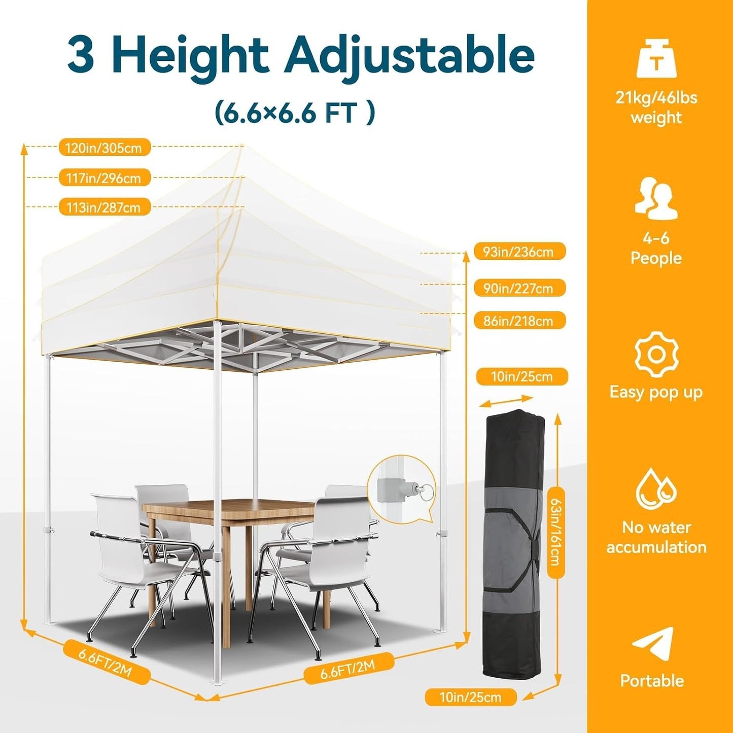 2×2m Pop-Up Canopy with 4 Side Walls, UPF50+ Sunshade, 3 Adjustable Heights, Upgraded Octagonal Tube for Picnic Beach Backyard Commercial Events