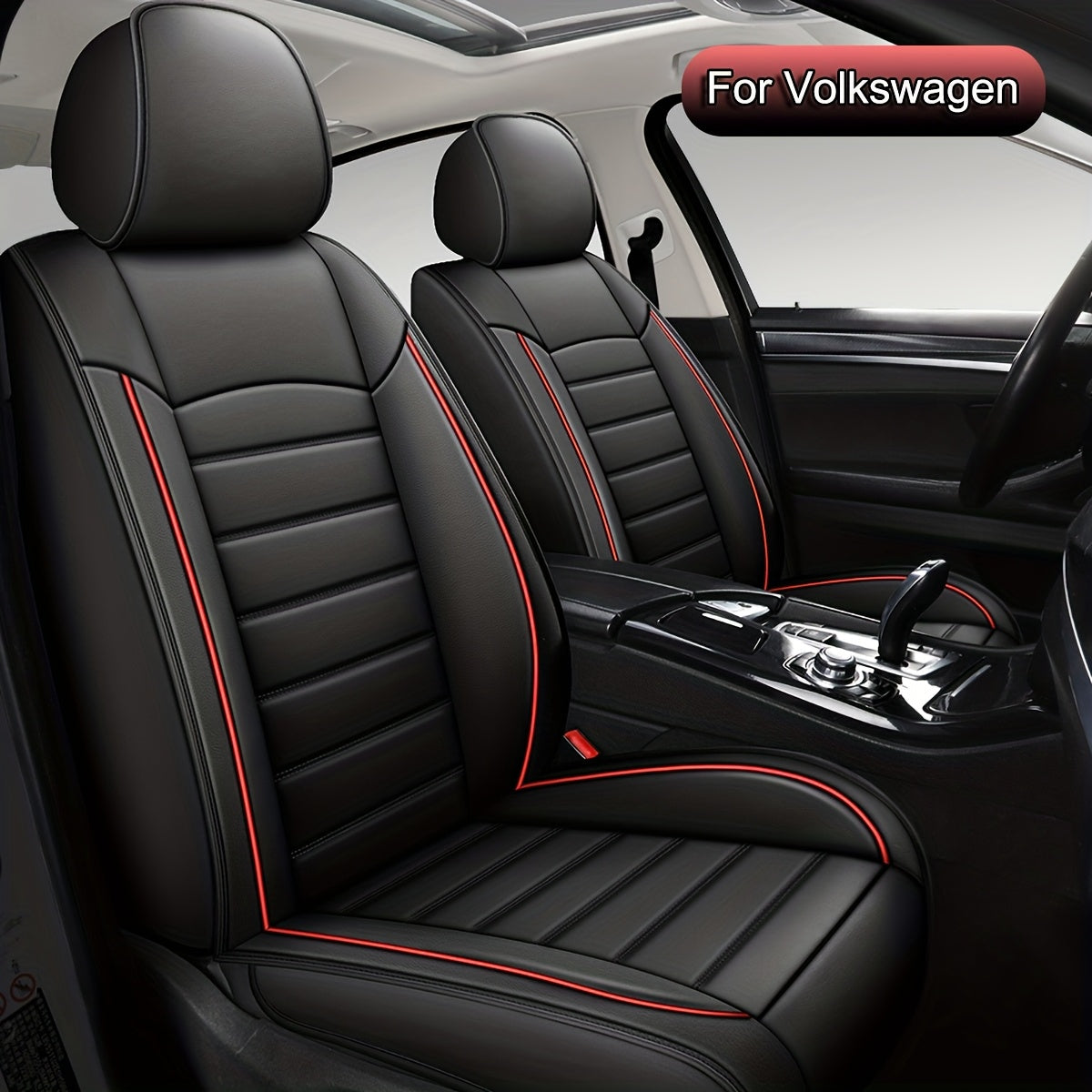 Universal PU Leather Car Seat Covers Full Set, for Vw Golf, Tiguan, Passat, T-Roc,, Touran, Arteon, ID.4, Adjustable for Front and Rear Seats, Five-Seat All-Season Car Seat Protectors, Non-Slip with Airbag Compatibility
