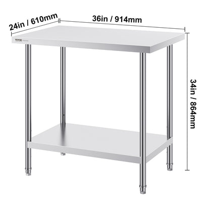 RVS Werktafel – Roestvrijstalen Werkbank – Keukentafel – Werkbank Metaal – Garagetafel – Verstelbare Legplanken – 61x91 cm Werkblad