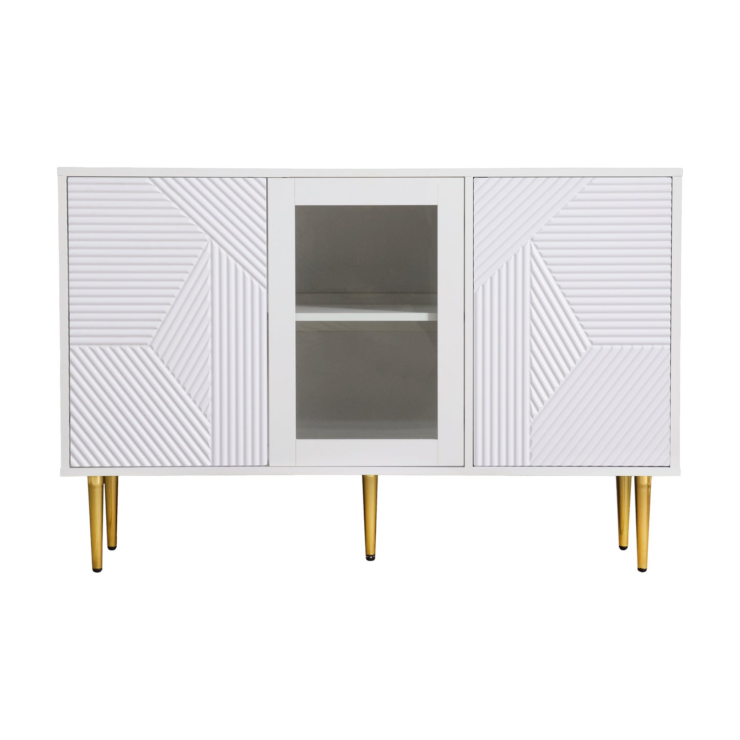 Dresser with 3 Doors, with Metal Feet And Glass Doors, White, Dimensions: 120 X 38 X 79.5 Cm