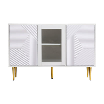 Dresser with 3 Doors, with Metal Feet And Glass Doors, White, Dimensions: 120 X 38 X 79.5 Cm