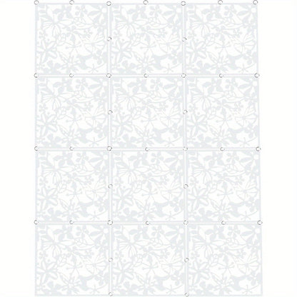 Kamerscherm – Roomdivider – Scheidingswand – Paravent – Paneelscherm – 12 Panelen – Wit – 40x40 cm – Lichtgewicht Polypropyleen Met IJzeren Ringen