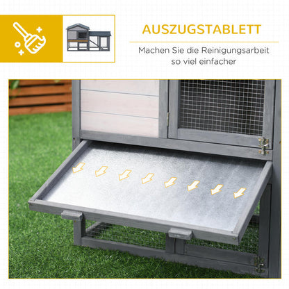 Outdoor Rabbit Hutch & Small Animal Cage with Free-Range Design, Spacious Pine Wood Construction, Ramp & Roof Access, Ventilation Mesh Walls & Predator-Proof Roof - Dark Gray 147x54x84cm for Guinea Pigs, Chinchillas, Hamsters