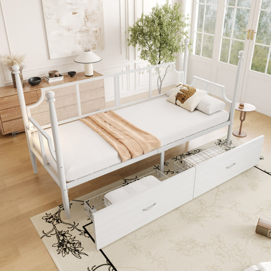 Slaapbank – Bedbank – Logeerbed – Sofa – Slaapstoel – Vintage Design – 90x200 cm Met Stalen Frame En Opbergruimte – Stevig Metaal Zonder Hout