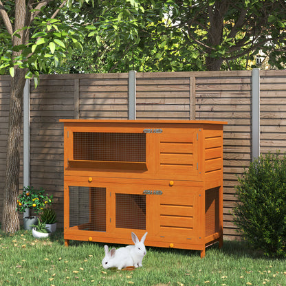Konijnenhok – Kippenhok – Dierverblijf – Buitenhok – Duurzaam – 2-laags Design – Massief Dennenhout – Weerbestendig Dak – 120x48x100 cm – Met Hooiruif en Open Dak