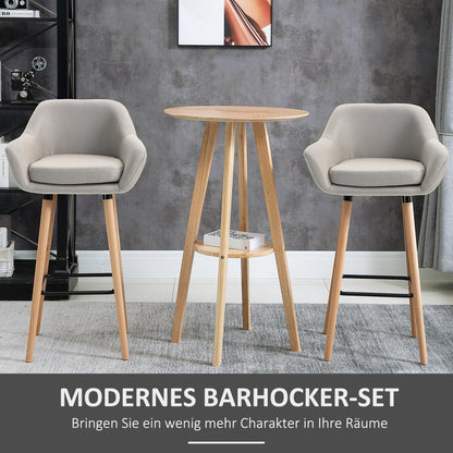 Barkrukken – Barstoelen – Barkruk Set – Hoge Stoelen – Keukenkrukken – Beige – Massief Houten Poten – Zithoogte 80 cm