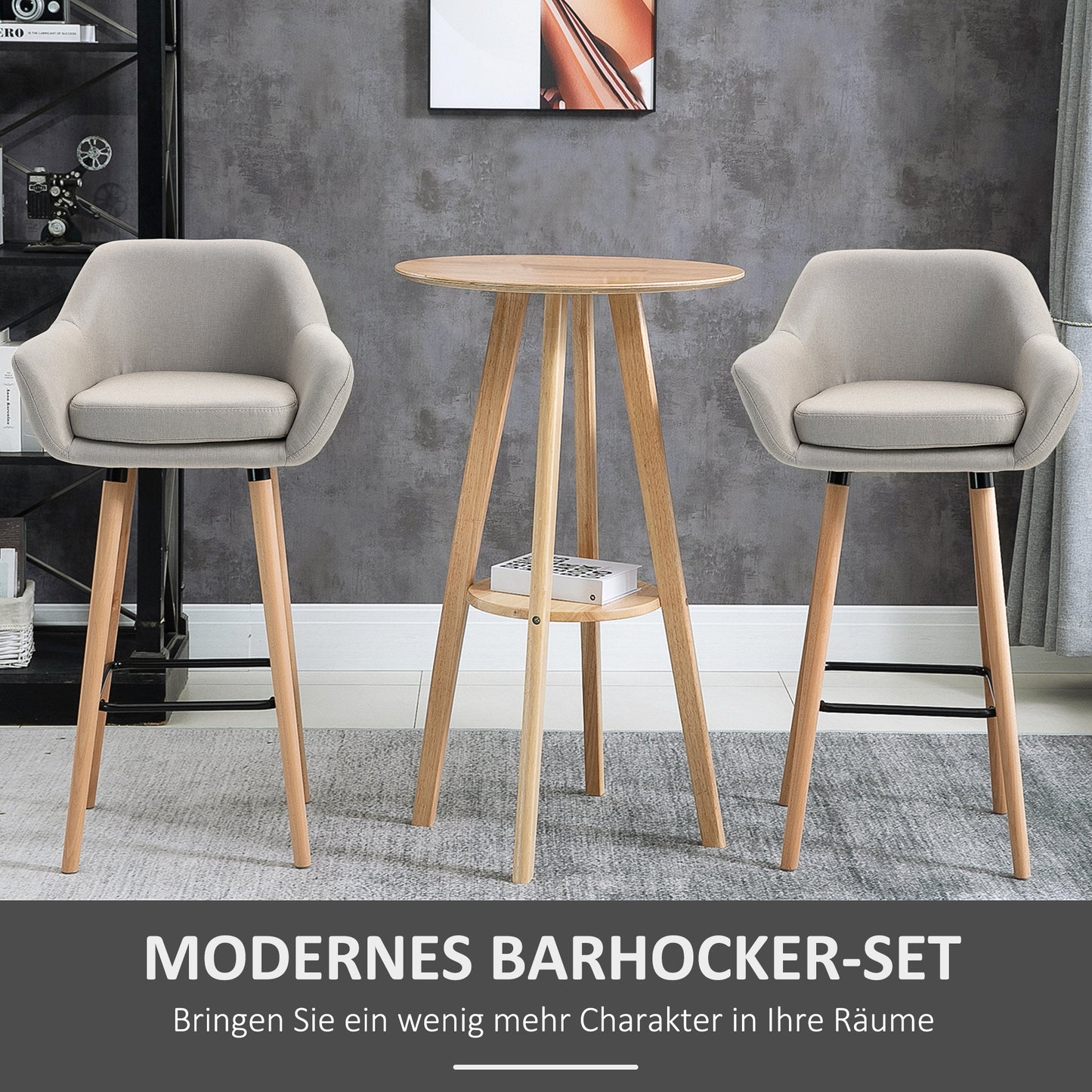 Barstoel – Barkruk – Barstoel Kruk – Keukenstoel – Barkrukken Set Van 2 – Beige – Massief Houten Poten – Zithoogte 80 Cm