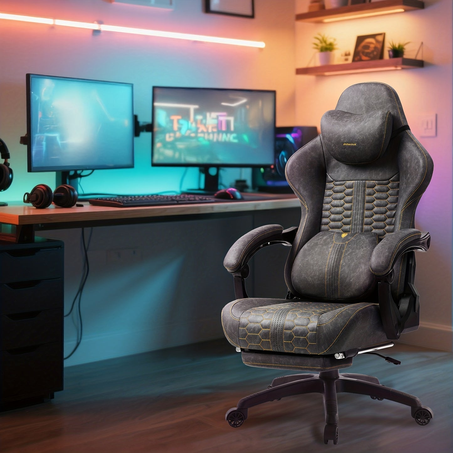Ergonomische Bureaustoel – Bureaustoel Gaming – Office Chair – Werkstoel – Computerset Stoel – Grijs – Verstelbare Voetensteun – Lumbar Ondersteuning Tot 200 kg
