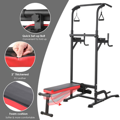 Power Tower – Krachtstation – Pull-Up Bar – Dip Station – Fitnessrek – Inklapbare Gewichtbank – Inclusief Weerstandsbanden – Maximale Belastbaarheid 200 kg