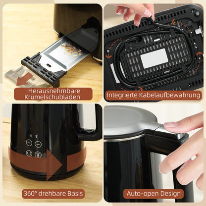 Keukenset Waterkoker Broodrooster Ontbijtset Kookset – Zwart – 2200W Waterkoker – 7 Bruiningsniveaus – RVS & BPA-vrij