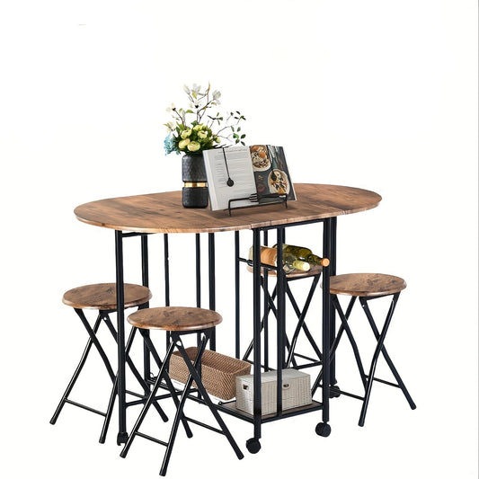 Vouwtafel – Klaptafel – Inklapbare Tafel – Eettafel – Plooitafel – 5-delige Houten Eettafelset – Inklapbaar Met Opbergruimte – Compact Voor Kleine Ruimtes