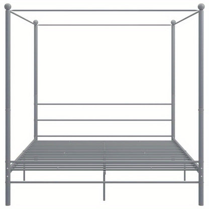 Metalen Bedframe – Stalen Bed – Canopy Bed – Bedframe 200x200 – Grijs – Stevig en Duurzaam – Overhead Frame voor Gordijnen