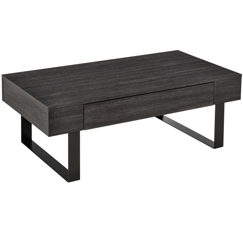 Salontafel – Koffietafel – Tafel – Opbergtafel – Woonkamertafel – Donkergrijs – Stevig Stalen Frame – Lift-Top Tafelblad Met Lade