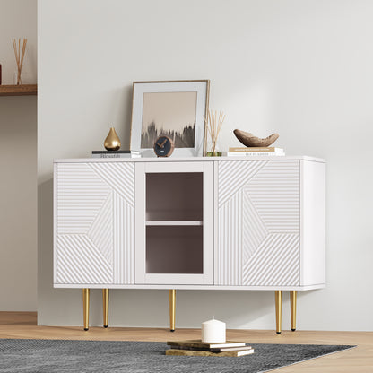 Dresser with 3 Doors, with Metal Feet And Glass Doors, White, Dimensions: 120 X 38 X 79.5 Cm