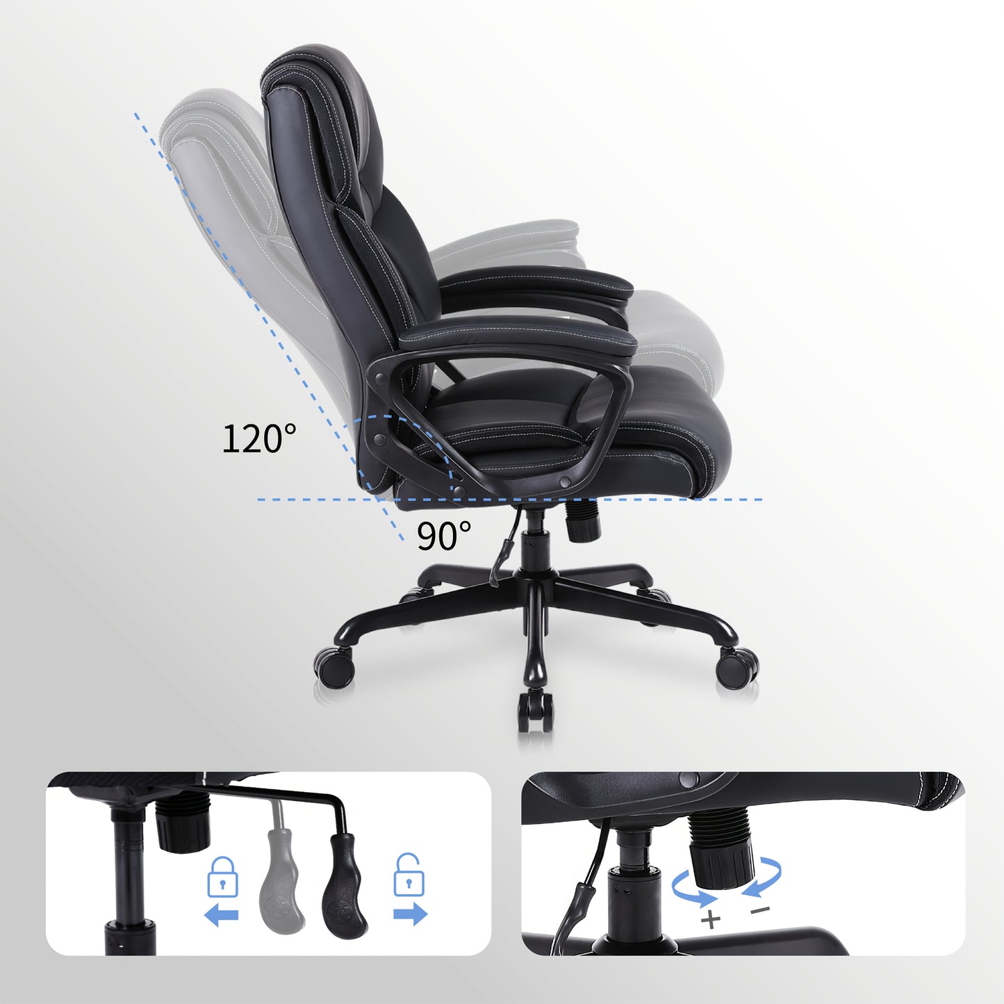 Bureaustoel – Ergonomische Stoel – Kantoorstoel – Office Chair – Draaistoel – Hoge Rugleuning – Memory Foam Zitting – Metalen Frame
