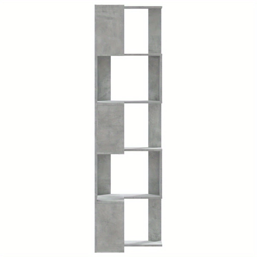 Hoekboekenplank – Boekenkast – Hoekkast – Wandrek – Opbergmeubel – Betonlook Grijs – 5 Planken – 50x50x179 cm – Hout en Kunstboard