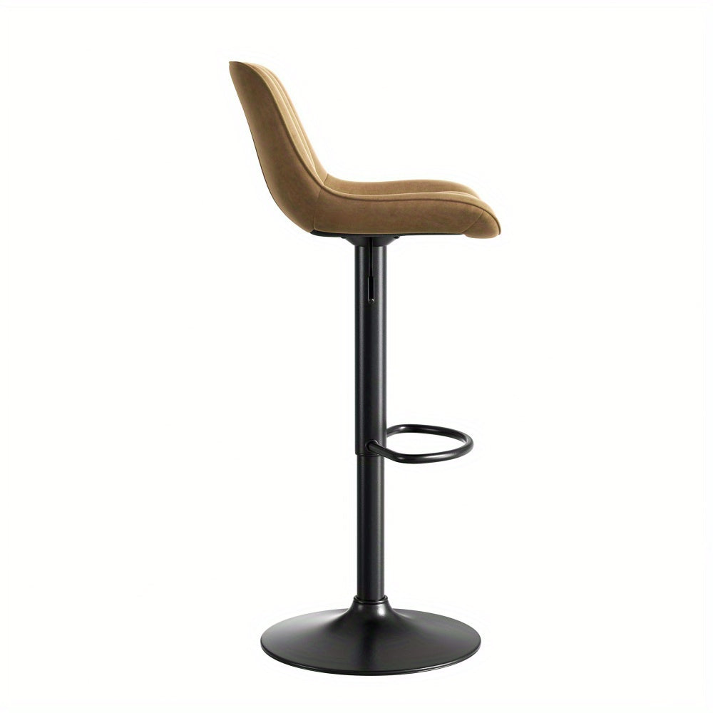 Set of 2 Modern Brown Velvet Swivel Bar Stools with Height-Adjustable Height (87-109cm) & 360° Rotation - Ergonomic Cushioned Seats, Soft Padded Backrests, Sturdy Black Base - Easy Assembly for Kitchen Island, Dining Room, H
