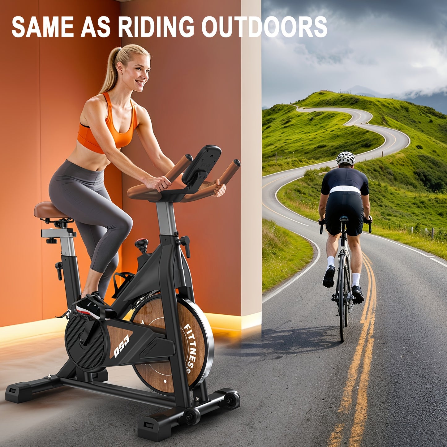 Vowvit Magnetic Exercise Bike with Kinomap App, Indoor Stationary Cycling Bike, Adjustable Seat & Handlebar, Silent Belt Drive, Home Gym Cardio Equipment