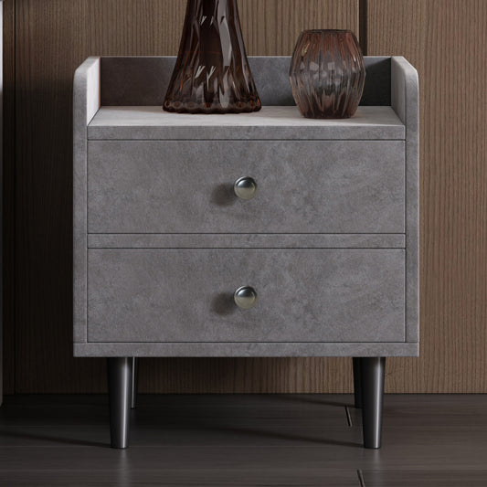 Nachtkastje – Nachtkastjes – Bijzettafel – Ladekastje – Wandkast – Grijs Velvet Bekleed – 2 Lades Met Metalen Handgrepen – Compact MDF Meubel