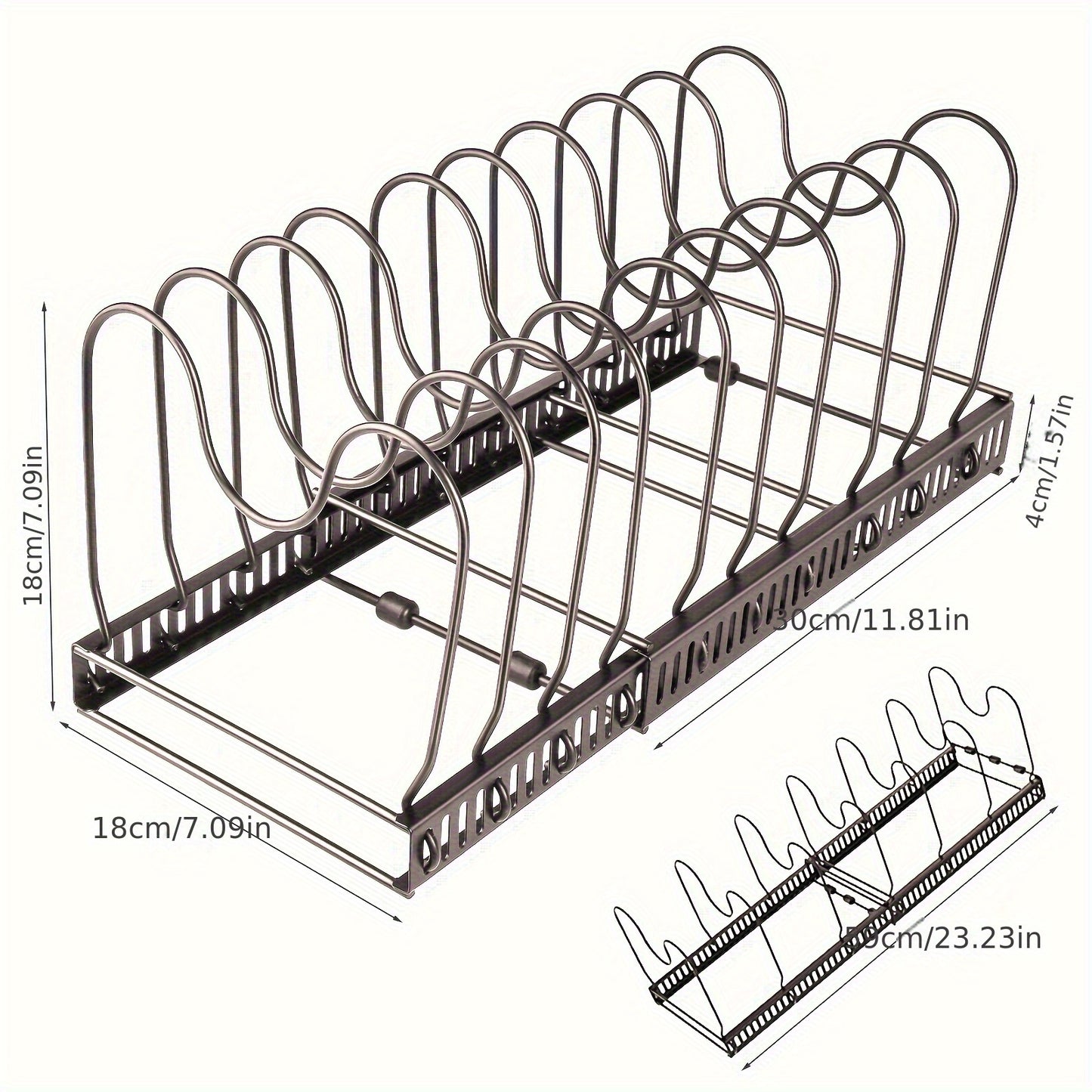 Pannenrek – Pannendekselhouder – Keukenkast Organizer – Opbergrek – Dekselhouder – Verstelbaar 30-59 cm – Roestbestendig Staal – 10 Lagen Ruime Capaciteit