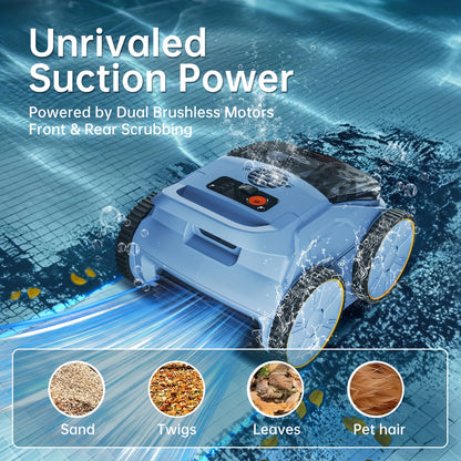 Robot Zwembadreiniger – Zwembad Robotstofzuiger – Automatische Zwembad Cleaner – Zwembad Vacuüm – Draadloze Zwembadreiniger – 45.000 Pa Zuigkracht – Sonar Navigatie & Muurklimfunctie – Sky Blue