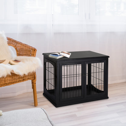 Hondenbench – Bench – Hondenkooi – Hondenhok – Hondenkooi Opbergmeubel – Dubbele Deuren – MDF & Metaal – 58,5 x 81 x 66 cm – Zwart