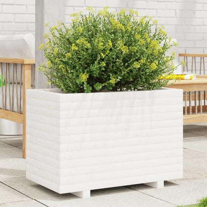Large Modern White Solid Pine Wood Planter Box with Vertical Slat Design - Heavy-Duty Indoor/Outdoor Square Garden Bed, Sturdy Floor-Standing Construction for Patio, Balcony, or Lawn - Durable Modern Farmhouse Style Plant Pot