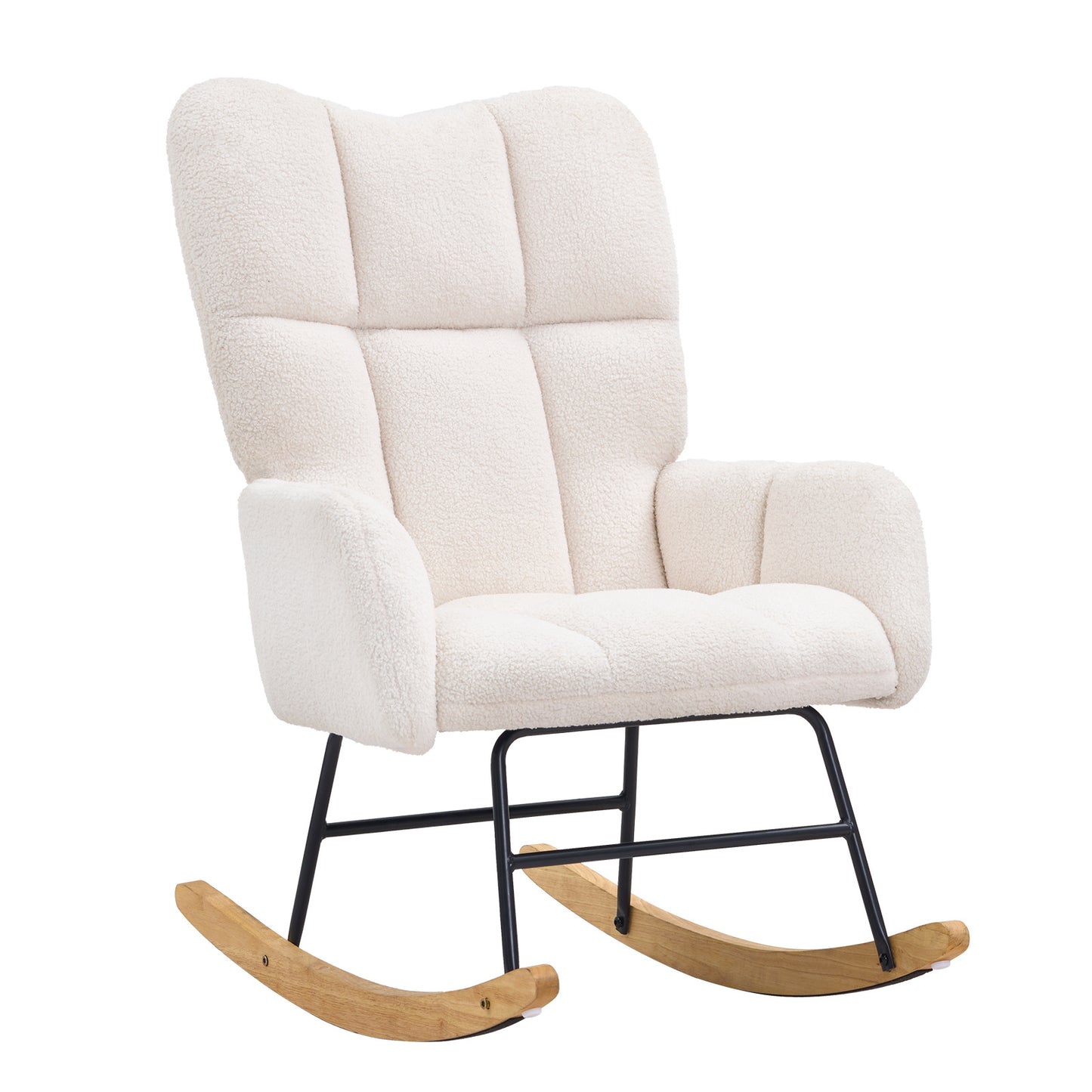 Schommelstoel – Schommelstoel Voor Babykamer – Wiegstoel – Relaxstoel – Nursing Chair – Zacht Teddy-Stof – Stevig Rubberhout Frame – Ivoor Wit