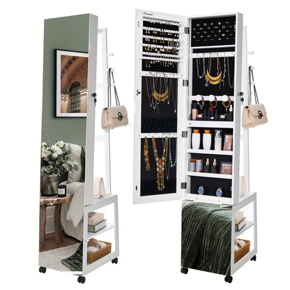 Sieradencabinet – Sieradendoos – Juwelendoos – Sieradenkast – Sieradenopberger – Volledige Spiegel 169 cm – Verplaatsbaar Met Wieltjes En Slot