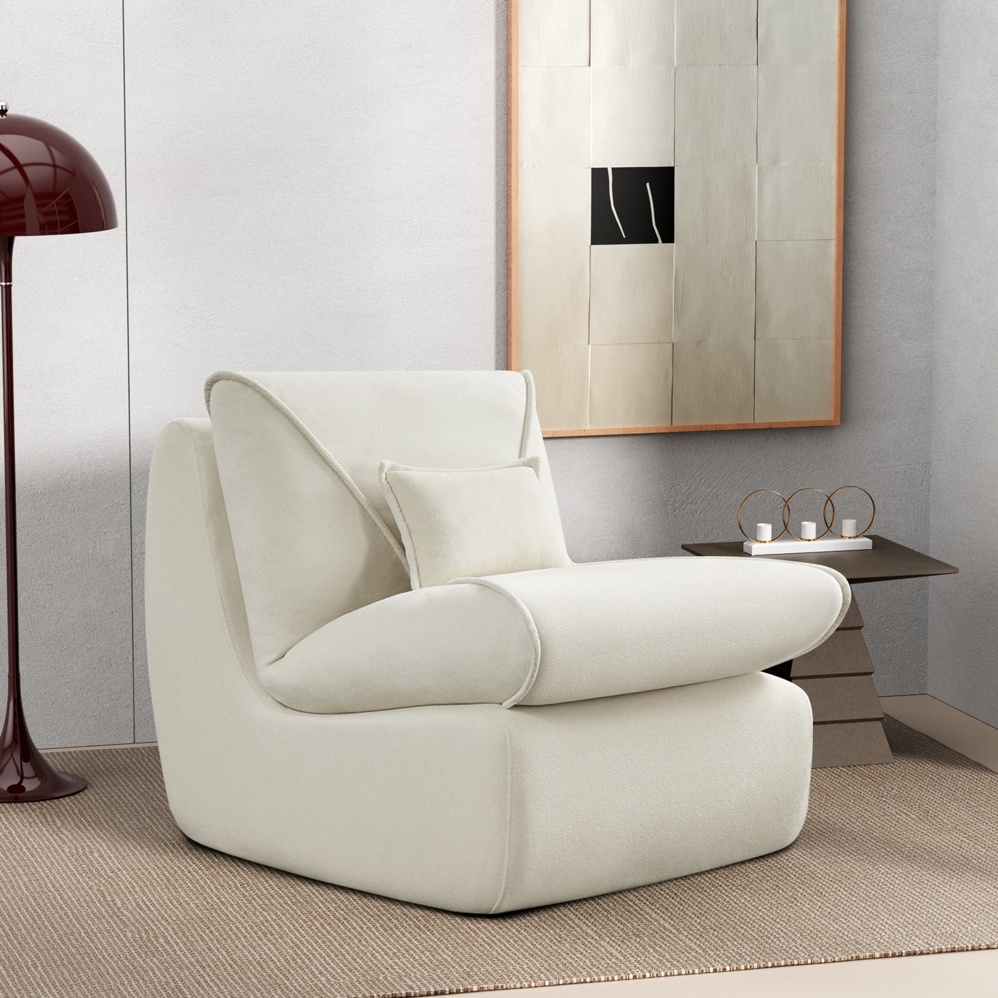Relaxfauteuil – Loungezetel – Leunstoel – Fauteuil – Zitzak – Ergonomisch Design – Licht Beige Chenille Bekleding