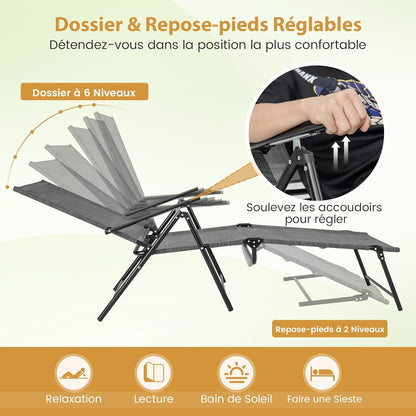 Ligstoelen – Verstelbare Ligstoelen – Inklapbare Stoelen – Strandstoelen – Tuinstoelen – 6-Verstelbare Rugleuning – Stevig Metalen Frame