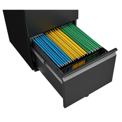 Lockerkast – Opbergkast – Kantoorkast – Ladeblok – Mobiele Lade – Zwart Metalen Kantoorlade – Met Slot – Volledig Uitrekbaar & Draagkracht 80kg