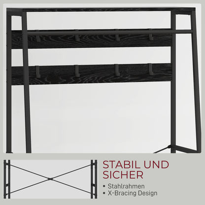Kledingrek – Garderoberek – Kapstok – Kledingstandaard – Dressboy – Industrieel Design – Metaal – 2 Stoffen Lades – 8 Haken – Schoenenrek – Zwart – 80x30x180 cm – Stevig & Ruimtebesparend