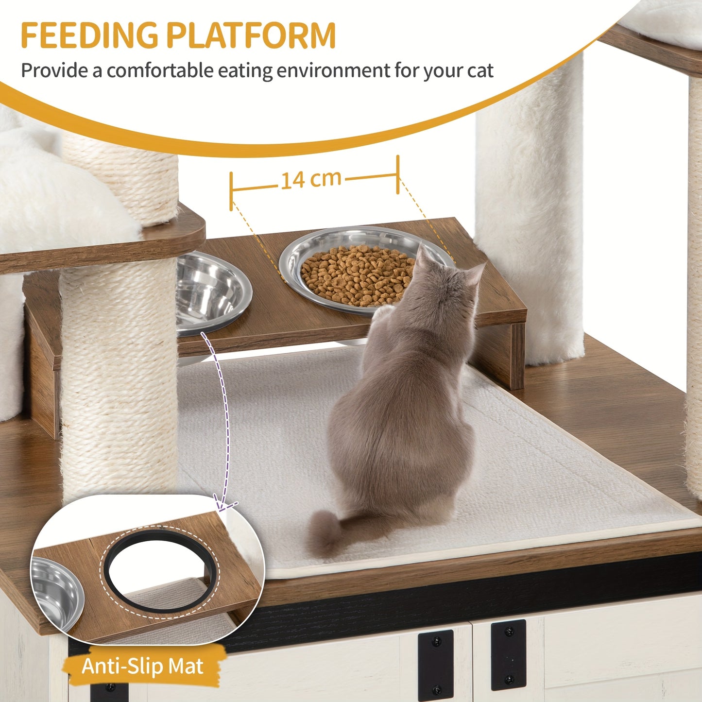 Krabpaal – Kattenkrabpaal – Kattenboom – Kattenmeubel – Kattenhuis – 173 cm Hoog – Met Kattenbakkast en Voerplek – Stevig Gelamineerd Hout & Afneembare Wasbare Kussens