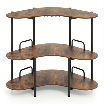 3-Laagse Barunit – Thuisbar – Drinkkast – Mini Bar – Barmeubel – Industrieel Design – Stevig Metalen Frame – Duurzaam Houten Tafelblad – Bruin