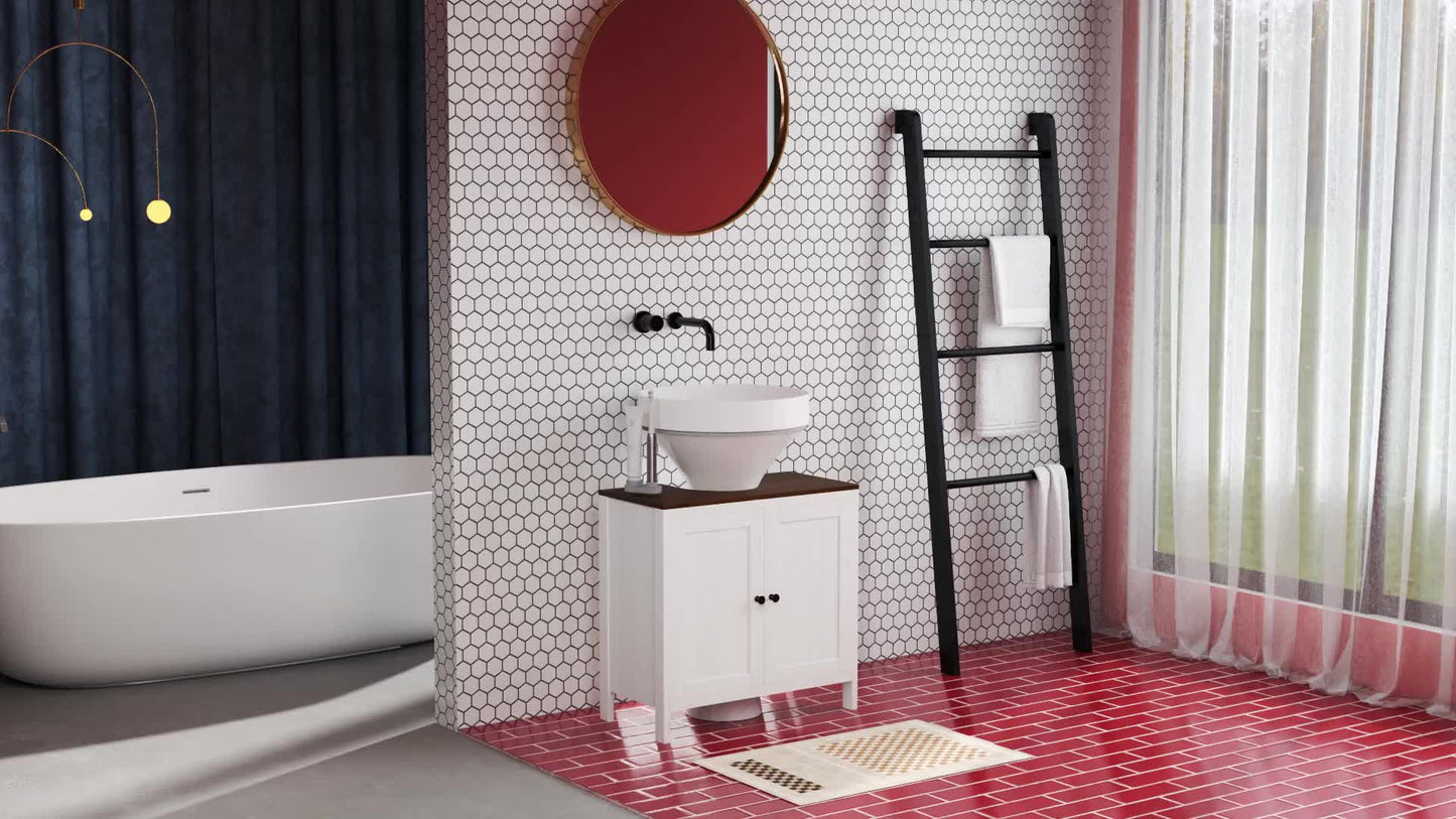 Badkamerkast Onder Wastafel – Onderkast Badmeubel Opbergkast Douchekast – Wit Houtlook – Compact 60x30x60 cm – Verstelbare Plank Stevig MDF