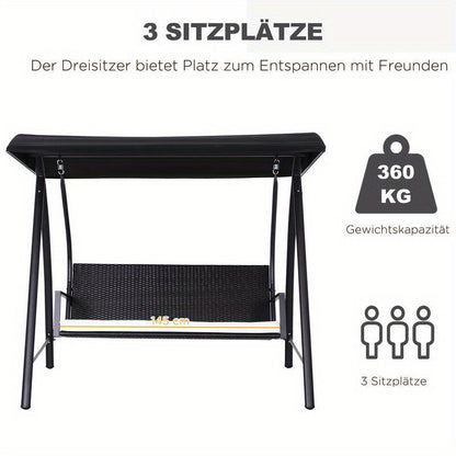 Heavy Duty Metal Porch Swing Chair with Adjustable Sun Shelter & Cushioned Seat - 360kg Capacity, 198x124x179cm Large Outdoor Swing Bed for Patio, Yard, Garden