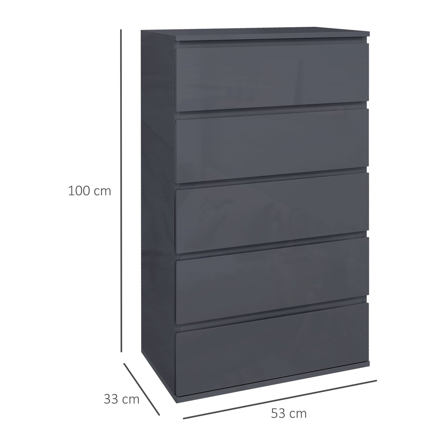 kastje – ladenkast – commode – opbergkast – dressoir – modern design – softclose lades – glanzend grijs – 53x33x100 cm