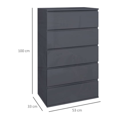 kastje – ladenkast – commode – opbergkast – dressoir – modern design – softclose lades – glanzend grijs – 53x33x100 cm
