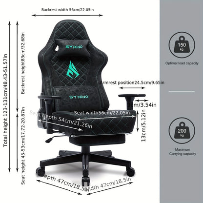 Gamingstoel – Bureaustoel – Gamerstoel – Zwart Grijs – Ergonomisch – Verstelbare Rugleuning & Voetsteun – PU Leer