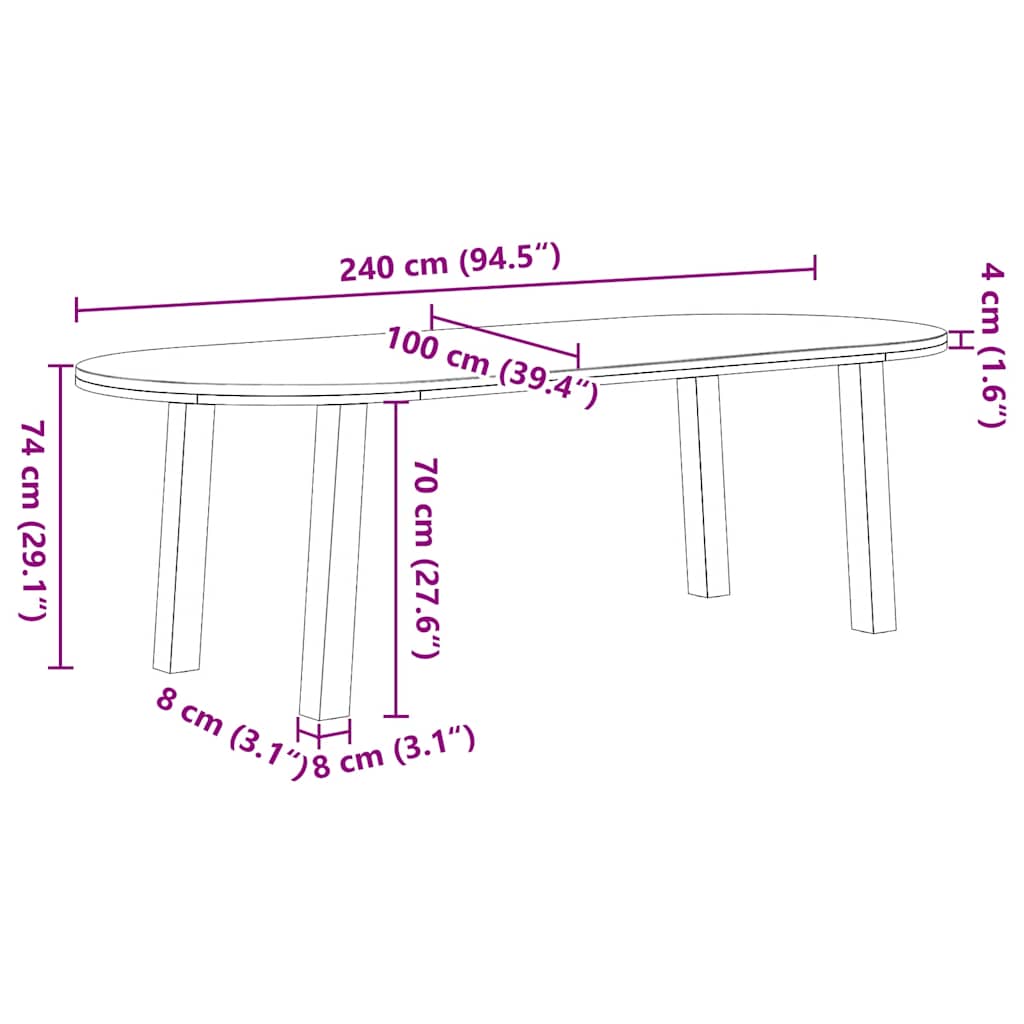 Eettafel Massief Eikenhout – Tafel – Dinertafel – Houten Tafel – Eetkamertafel – Wit – 240x100x74 cm – Robuust En Duurzaam – Met Metalen Poten