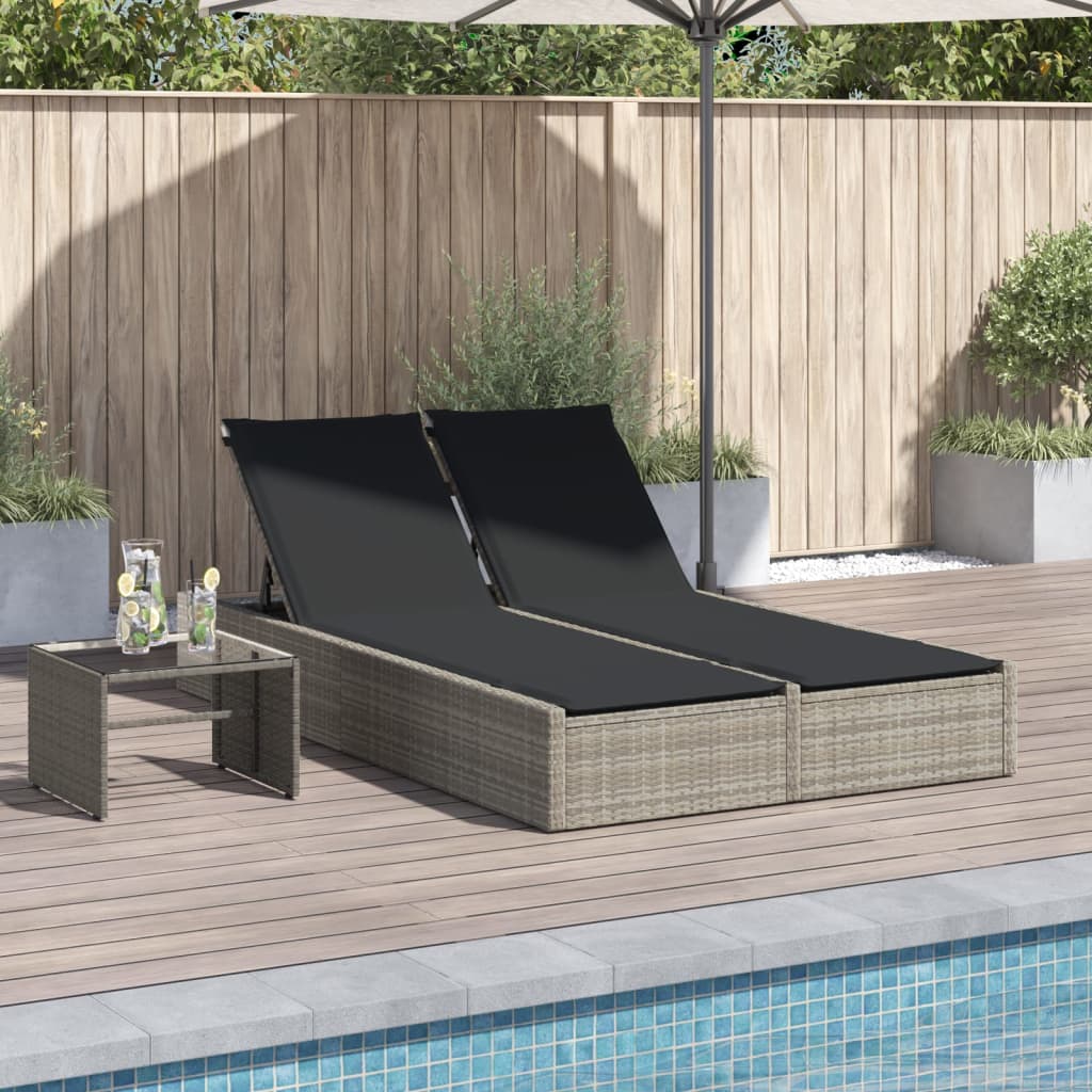 Dubbele Lounger – Dubbele Tuinbank – Buiten Lounger – Ligstoel Voor Twee – Relaxstoel – Weerbestendig PE-Rattan – Verstelbare Rugleuning In 3 Standen – Grijs