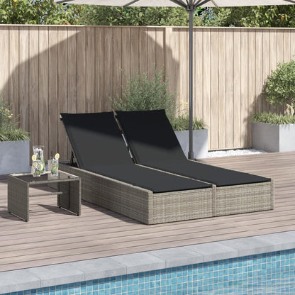 Dubbele Lounger – Dubbele Tuinbank – Buiten Lounger – Ligstoel Voor Twee – Relaxstoel – Weerbestendig PE-Rattan – Verstelbare Rugleuning In 3 Standen – Grijs