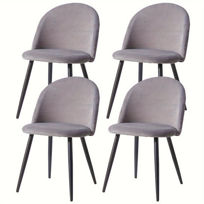 Vintage Stoelen – Fauteuils – Zittingen – Relax Stoelen – Velours Stoelen – Set Van 4 – Metalen Poten – Zacht Fluwelen Bekleding – Comfortabele Sponsvulling – Grijs