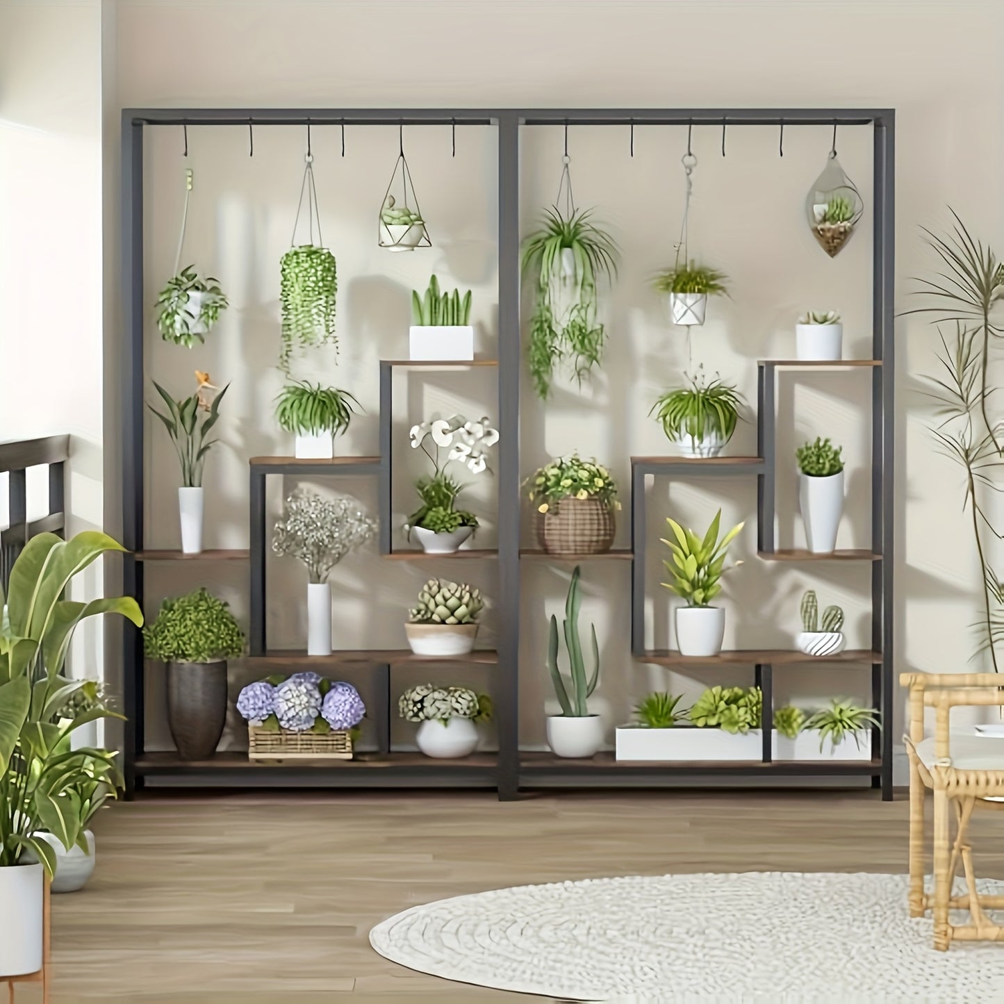 Plantenrek – Plantenstandaard – Bloemenrek – Plantentrap – Plantentafel – 179 cm Hoog – 5-Lagen Hout Met 6 S-Haken – Geschikt Voor Binnen & Buiten