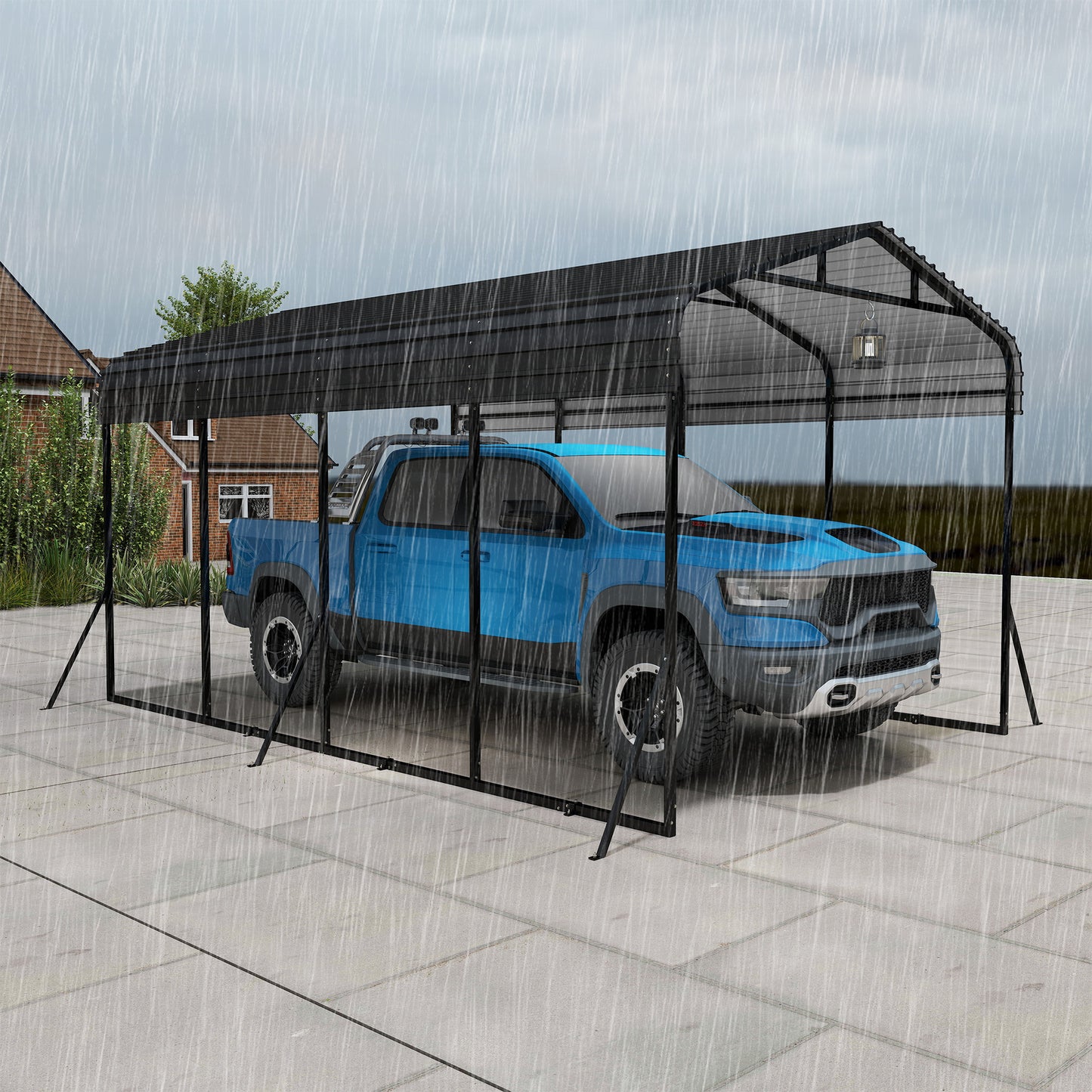 Metalen Carport – Overkapping – Garage – Carport Dak – Voertuig Shelter – 6x3,7m – Gegalvaniseerd Dak – Stevige Gepoedercoate Stalen Constructie