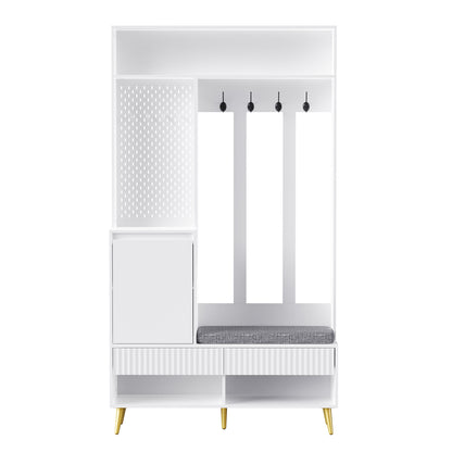 Garderobekast – Kapstok – Schoenenkast – Schoenbank – Halmeubel – 6-in-1 Multifunctioneel – MDF Wit – 100x35x180 cm – Anti-Kantel Veiligheid