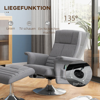 Massagestoel – Relaxstoel – Massagefauteuil – Wellnessstoel – Zitstoel – Donkergrijs – Verstelbare Rugleuning – Inclusief Voetensteun – Compact Formaat 78x95x88 cm