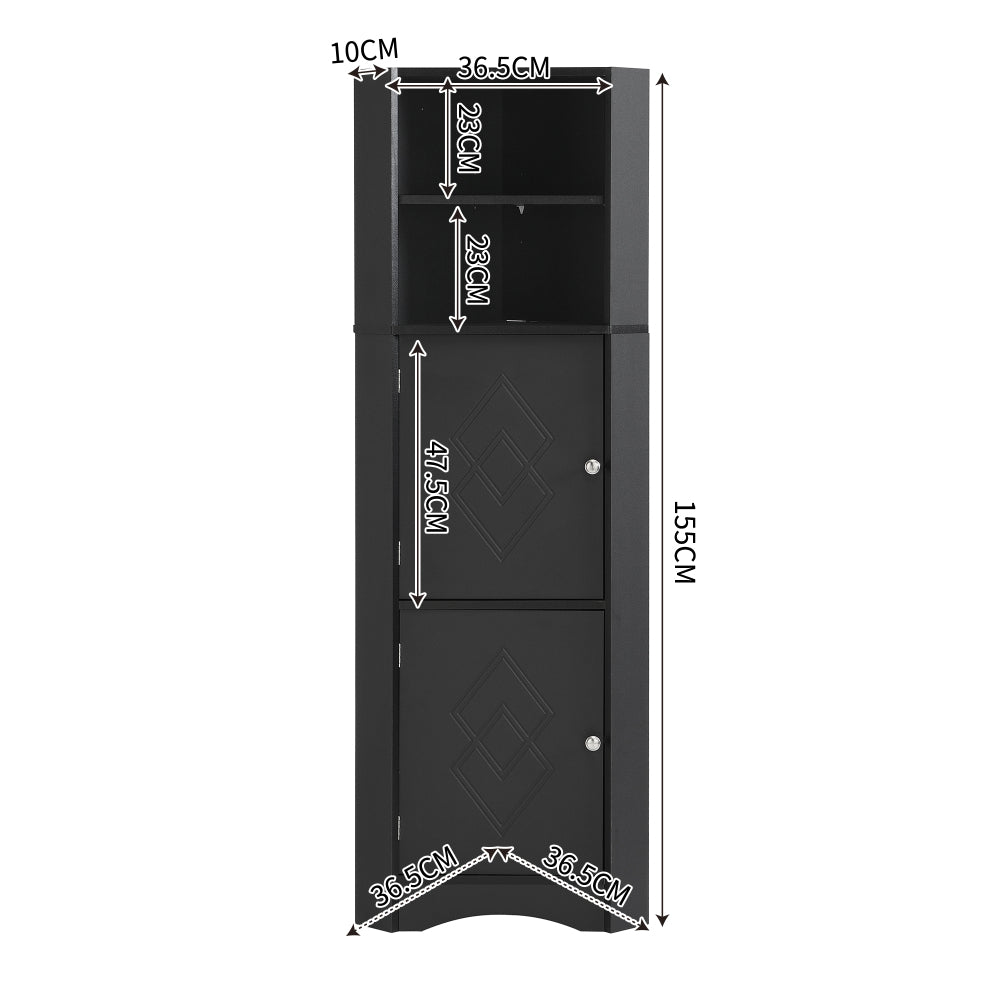 Hoekbadkamerkast – Badkamerkast – Opbergkast – Badkamermeubel – Kast Hoek – Verstelbare Planken – Vochtbestendig Zwart – 36,5x36,5x155 cm – 3,2+ Kubieke Voet – Vrijstaand – Zonder Batterijen