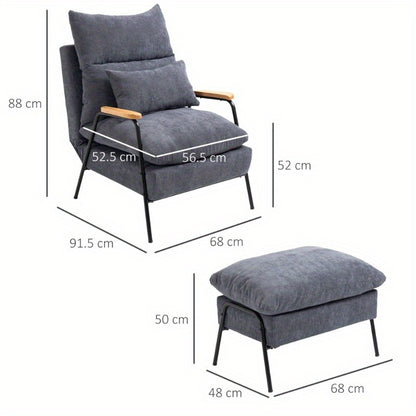 Loungefauteuil – Relaxstoel – Zetel – Slaapstoel – Fauteuil – Verstelbare Rugleuning – Grijs Stof & Zwart Metalen Frame